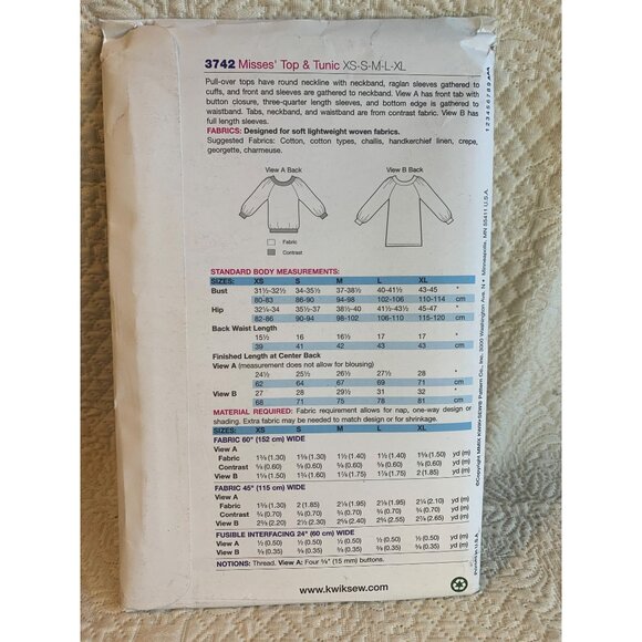 Kwik Sew Misses blouse Sewing Pattern sz XS S M L XL 3742 - uncut - Picture 5 of 7